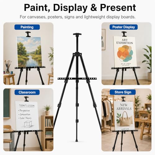 RRFTOK Easel Stand for Sign and Painting: Art Portable Adjustable Metal Tripod Easels for Display Height from 17 to 66 Inch -Canvas Stand for Table-Top/Floor Paint - Gifts for Teens Art Supplies - style: 66BC 1-pack