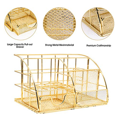 KAAKOW Gold Desk Organizers and Accessories Office Supplies Set Stapler, Pen Holder, Phone Holder, Scissors, Pen, Ruler, 30 Paper Clips, 22 Binder Clip, 20 Tacks and 1000pcs Staples (Gold) - color: Gold