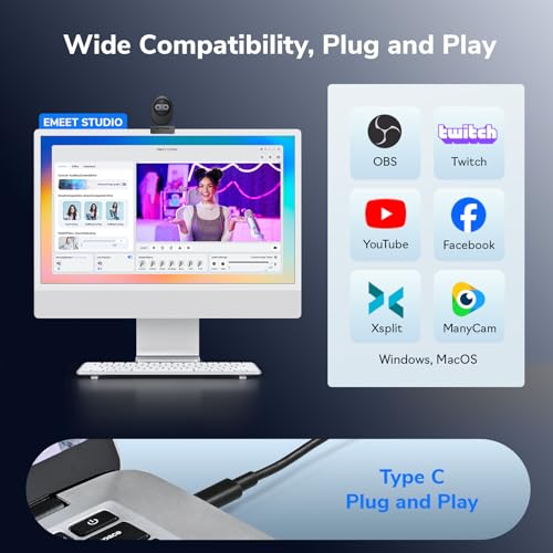 EMEET Piko 4K Webcam for Streaming, World’s 1st Dual-Camera AI-Powered 4K Camera w/AI Autofocus, 3 Mics Array&3 Sound Modes, USB Webcam with Clip, Great for Streaming, Desk Setup - style: Piko w/ 3 Mics 3 Sound Modes