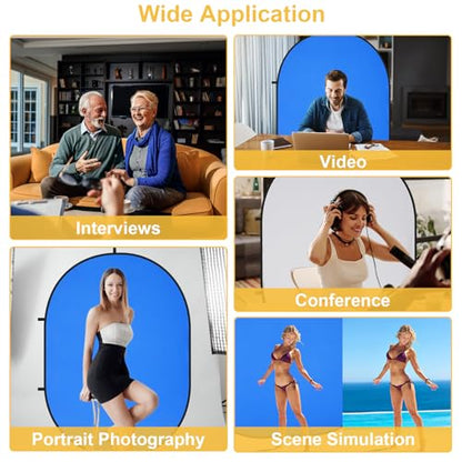 Kate Collapsible Pop-Up Backdrop for Self-Tape Auditions, Professional Headshots, Video Conferencing & Live Streaming - Portable Photography Background (5'x6.5' / 1.5x2m, Blue/Gray) - color: Blue/Gray