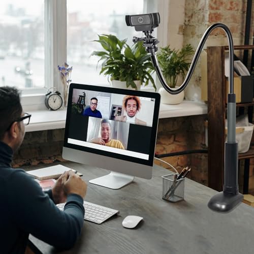 30 Inch Webcam Stand Camera Mount, Upgraded Thick Base Flexible Gooseneck Camera Stand Desk Webcam Mount Clamp for Logitech Webcams C930e C930 C920 C922x C922 Brio 4K C925e C615, Gopro Hero 8 7 6 5 4