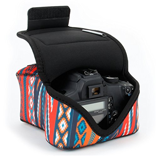 USA Gear Camera Sleeve (Medium) for Compact SLRs Compatible with Canon EOS R100 Nikon Z30 Sony ZV-E10, and more - Padded Neoprene DSLR Case with Zipper Accessory Pocket & Belt Loop (Southwest) - color: Southwest, size: Compact SLR