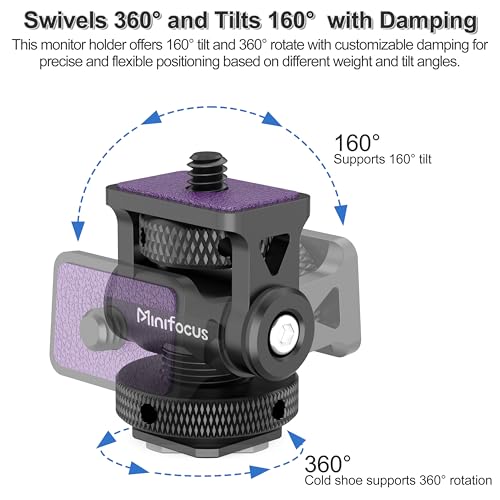 MINIFOCUS Camera Monitor Mount with Cold Shoe, 1/4" Screw for 5" & 7" Field Monitor, Swivel 360° and Tilt 160° Holder for Camera Phone Cage LED Video Light - style: S1111
