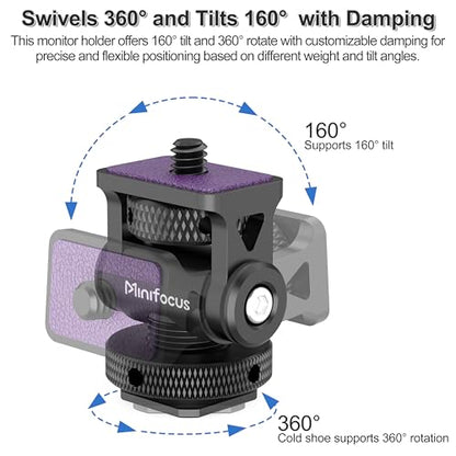 MINIFOCUS Camera Monitor Mount with Cold Shoe, 1/4" Screw for 5" & 7" Field Monitor, Swivel 360° and Tilt 160° Holder for Camera Phone Cage LED Video Light - style: S1111
