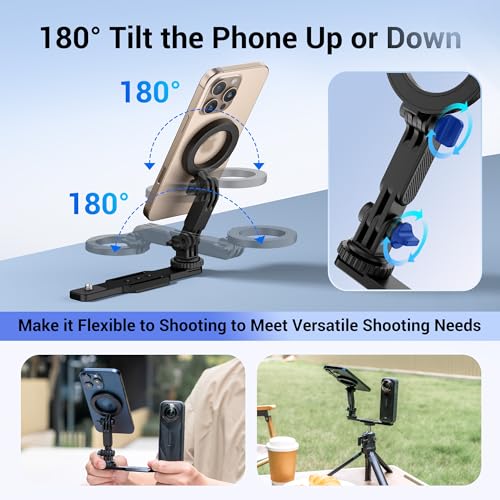 JJC Pocket 4 Magnetic Phone Mount with 1/4" 20 Screw & Thread, Phone Holder for Insta360 X5 X4 X3 / Pocket 4/3 / Xtra Muse Accessories, Compatible with Arca-Swiss Standard, Tripod & Expansion Mount - color: Black -Magnetic Version
