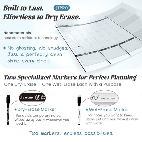 JJPRO Dual-Layer Black Dry Erase Desk Mat,Large Multi-Use Dry Erase Desk Calendar,Dry Erase Desk Pad,Double-Sided Faux Leather Desk Pad,Reusable Large Mouse Pad for Office, Home-16"x34" - color: Black