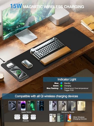 TopMade Mouse Pad with 15W Fast Wireless Charging, 31.5"x11.81" XL Large Gaming Waterproof Desk Pad with Ultra-Smooth Surface, Non-Slip Base, Classic Black Computer Desk Mat for MacBook, PC, Laptop - color: Black-31.5"x11.8"