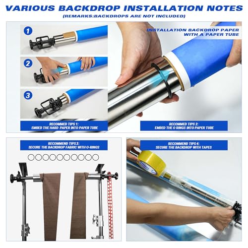 MagicLine Photography Backdrop 4 Roller Support System, 118 inch Stainless Steel Crossbars Manual Backdrop Stand,Wall/Ceiling/Light Stand Mount Background Holder for Home & Studio(Stability)