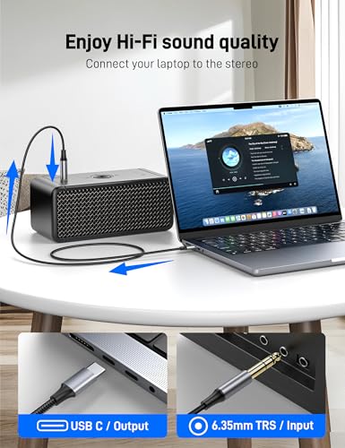 USB C to 1/4 Inch TRS Stere Audio Cable 3.3FT, USB C to 1/4 inch TRS Male Cable Audio Jack Cord for Phones, Amplifier, Speaker, Headphone, Mixing Console (No Recording Support) - size: 3.3FT
