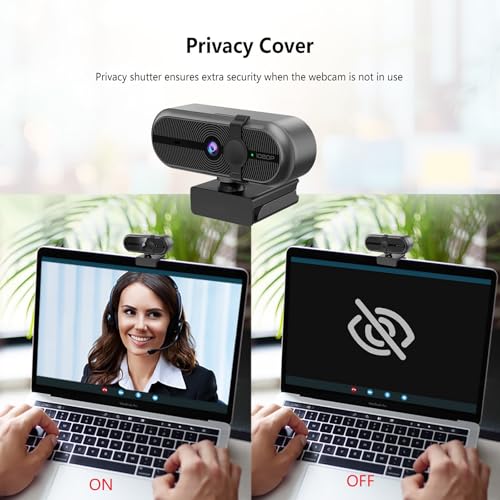 1080P Webcam for PC, Webcam with Mic, Auto Light Correction, 90° Wide Angle, Built-in Privacy Cover, Supports YouTube, Zoom, Teams, Meet, Skype, Perfect for Solo Meeting, Live Streaming - style: 1080P Webcam with Noise-reducing Mic