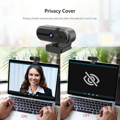 1080P Webcam for PC, Webcam with Mic, Auto Light Correction, 90° Wide Angle, Built-in Privacy Cover, Supports YouTube, Zoom, Teams, Meet, Skype, Perfect for Solo Meeting, Live Streaming - style: 1080P Webcam with Noise-reducing Mic