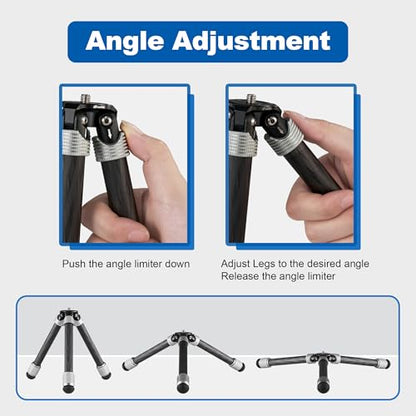 LEOFOTO Carbon Fiber Small Tabletop Travel Tripod, Weight 160g/0.35lb, Maxload 5kg/11lb, Lightweight Tripod Stand, 1/4" Inch Screw, for Camera/Phone Holder/Projector, MT-02C Long Version (MT-02CL) - size: MT-02CL Long Version