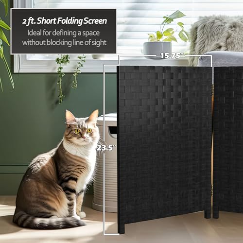 Red Lantern 2 ft. Short Woven Fiber Folding Screen - 8 Panel - Black - color: Black, size: 8 Panel
