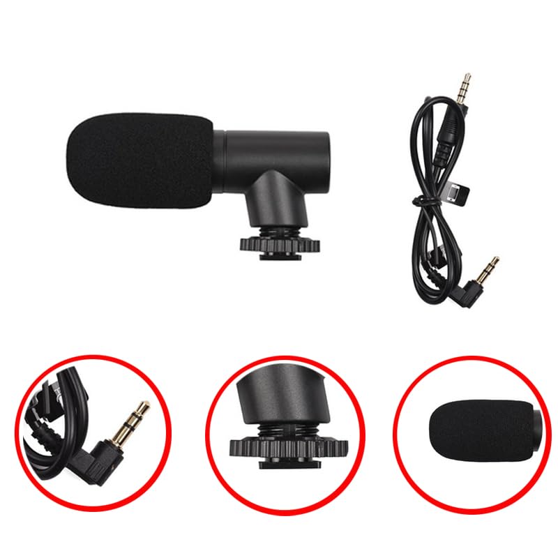 HuaerHui Vlogging Starter Kit with Mini LED Video Light + Shotgun Microphone + Universal Cellphone Holder Clip + Pistol Grip Tripod Compatible with Smart Phones/Cameras