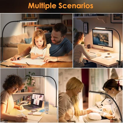 ShineTech LED Desk Lamp with Clamp, Clip On Desk Lamp for Home Office, 3000K Warm White & 11 Brightness Level, Flexible Gooseneck Architect Desk Light, Eye Caring Reading Lamp with USB Adapter - color: 3000K- Warm White