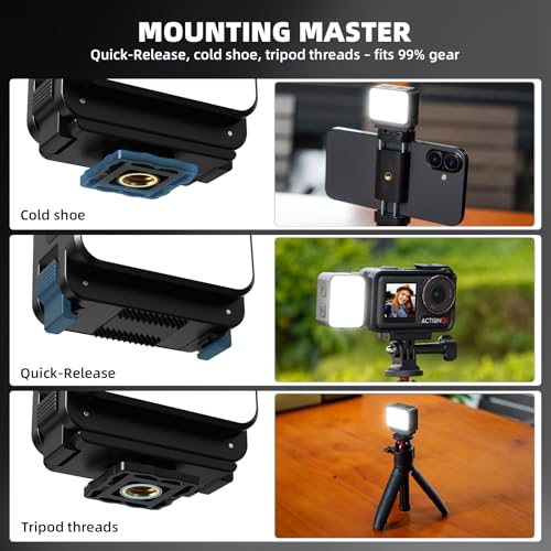 Mini Light for DJI Action Camera, Pocket 3 4 Fill Lighting Cold Hot Shoe LED Vlogging Light Attachment for DJI OSMO Pocket 3 4 Action 5 Pro 4 3, for GoPro Accessories