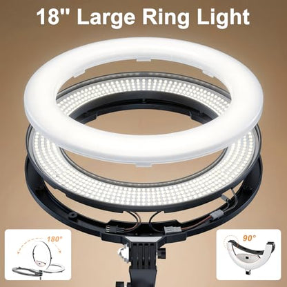 18 inch Ring Light with Tripod Stand for Phone Camera iPad Selfie Live Stream YouTube TikTok Video Shooting Best Lighting Atmosphere Ringlight - color: Blackish-brown
