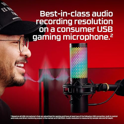 HyperX QuadCast 2 S – USB Microphone, with RGB Lighting, Streaming and Podcasting, with On-Board Controls, LED Lighting, Removable Shock Mount, PC, Mac, USB-C - Black - style: QuadCast 2 S