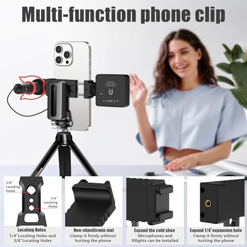 Aluminum Tripod Stand Mount Universal Smartphone Adapter with Cold Shoe Mount,360°Adjustable Cellphone Clamp Tripod Stand Holder,Compatible for iPhone,Samsung Galaxy and Cameras.