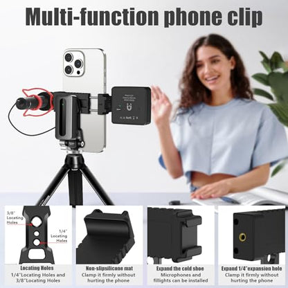 Aluminum Tripod Stand Mount Universal Smartphone Adapter with Cold Shoe Mount,360°Adjustable Cellphone Clamp Tripod Stand Holder,Compatible for iPhone,Samsung Galaxy and Cameras.