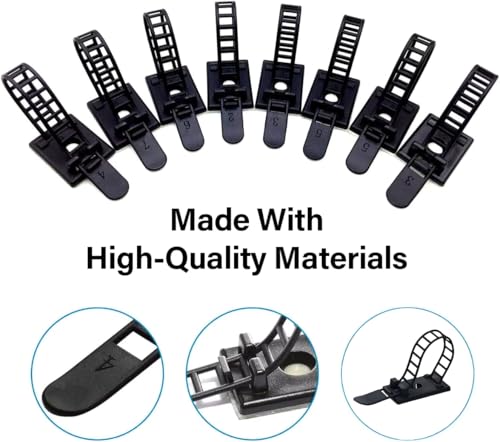 50PCS Adjustable Cable Tie Mounts – Adhesive Cord Clips with Screw Hole, Reusable Cable Organizer for Desk TV PC Gaming Wire Management, Black – Cable Tie Up