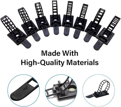 50PCS Adjustable Cable Tie Mounts – Adhesive Cord Clips with Screw Hole, Reusable Cable Organizer for Desk TV PC Gaming Wire Management, Black – Cable Tie Up