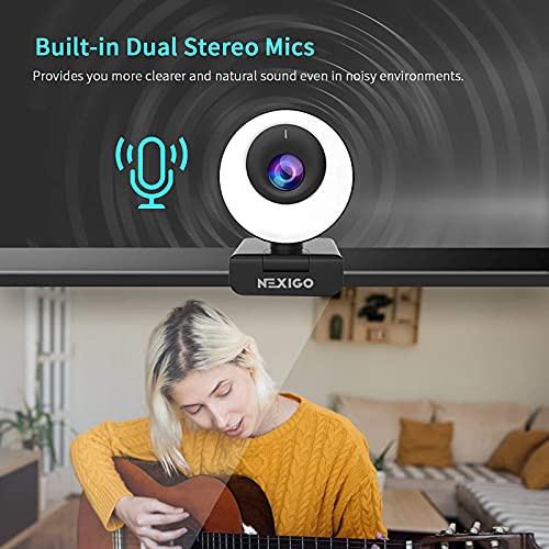 NexiGo N620E Webcam with Light, 1080P 60FPS AutoFocus, ePTZ 2X Digital Zoom, Plug and Play, [Software Included], FHD Streaming Web Camera, Dual Stereo Mics, for Zoom Skype Teams, PC Mac Laptop Desktop - style: Webcam with Light