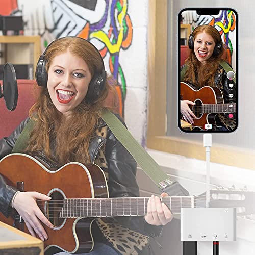 Lightning to HDMI Adapter for iPhone/iPad to TV, Dual USB OTG Adapter with Microphone Input for Live-Streaming, MIDI Keyboard, Mouse, HD TV/Projector/Monitor Compatible (White)