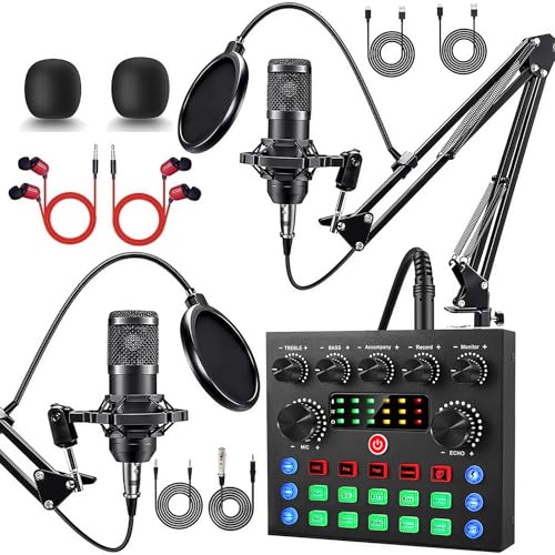 ALSO GO Upgraded Podcast Equipment Bundle for 2, Podcast Equipment with BM-800 Microphone & V8s Sound Card, Podcast Microphone Bundle for Podcasting, Recording, Singing, Streaming and Gaming