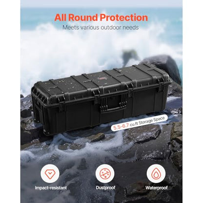 VEVOR Weatherproof Hard Case, Heavy Duty Protective Dry Box Case with Pre-Cut Foam Retractable Pull Handles for Travel, Hunt, Military, Tactical, IP67 Waterproof, for Cameras(44.09 * 15.94 * 13.46) - size: 112x41x34 cm