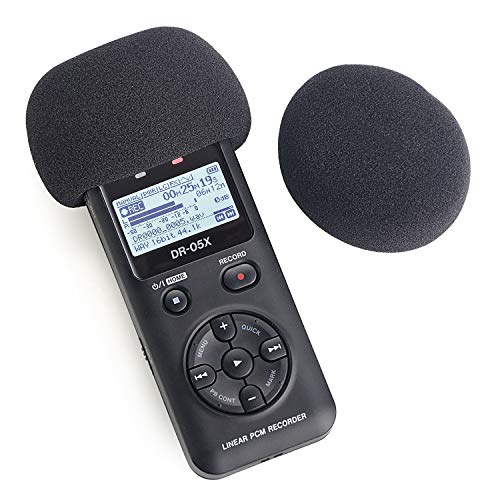 YOUSHARES 2 PCS DR05X Windscreen Foam Filter Fits Tascam DR-05X DR-05 Portable Digital Recorders, DR05X Mic Windscreen Pop Filter - color: 2PC Foam for DR-05