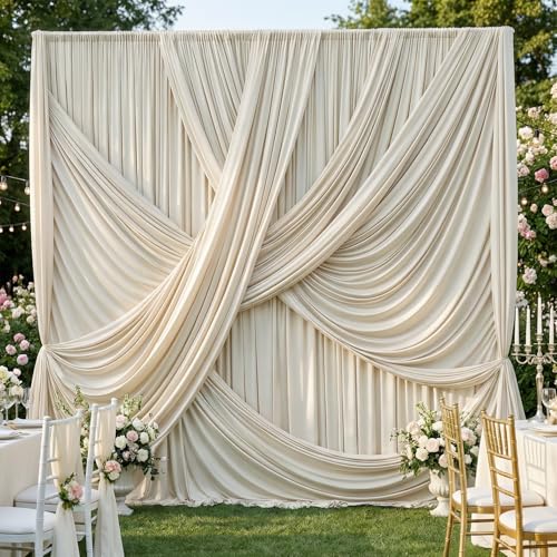 20ft×12ft Beige Backdrop Curtain for Wedding Parties, 4 Panels Wrinkle Free Polyester Photo Backdrop Drapes Back Drop Cloth for Birthday Photography Background - color: Beige, size: W5' x H12'(4 panels)