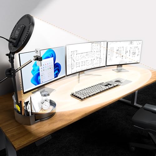 Bright Zoom Lighting for Computer, Adjustable Desk Lighting for Video Callst,55W Dimmable Full Screen Ring Light,with Rotating Storage Box,Pen Holder Stand,Phone Holder and Controller (Black, 10.5) - color: Black