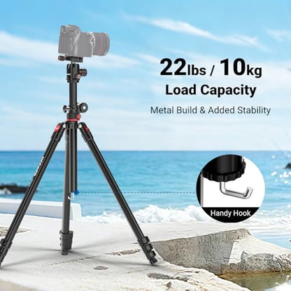 NEEWER 90 Inch Tall Overhead Horizontal Camera Tripod Monopod with Ball Head & Flexible Center Column, Metal DSLR Video Travel Stand, Arca Type QR Plate & Inverted Legs, Max Load 10 kg / 22 lbs, TP63