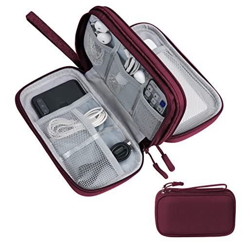 Skycase Electronic Organizer Travel Case - Waterproof Travel Cord Pouches for Organization, Cable Organizer, All-in-One Double Layers Storage Bag for Accessories, Charger, Cable, Wine Red - Large - color: Red, size: Large