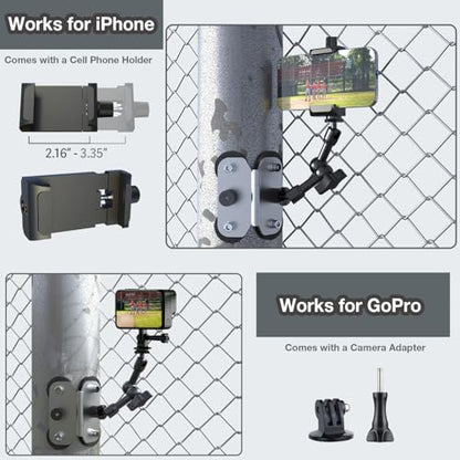 Magnetic Fence Mount for Mevo Start, GoPro, iPhone and Action Cameras - Two 1/4" Mount Points, Camera Magnet Holder for Game Changer at Baseball Field