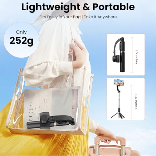 Gimbal Stabilizer for Smartphone, 1-Axis Auto Balance Handheld Gimbal, 360° Rotating Extendable Selfie Stick Tripod, Wireless Remote Control for iPhone Android Travel Vlogging TikTok YouTube