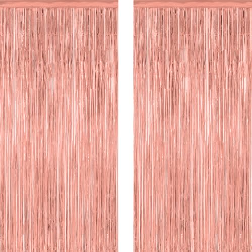ZATAYE 2 Pack Rose Gold New Years Eve Foil Curtain Streamer Decorations | Rose Gold, Metallic Foil, 3.28 x 7.05 FT, Tinsel Backdrop, Foil Curtain Streamer, New Years Eve Party - color: Rose gold, size: 2 PCS