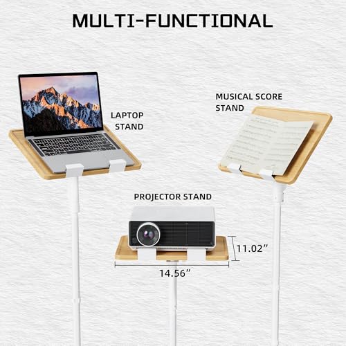 ETHU Laptop Floor Stand Adjustable Height, One-Hand Adjustment Projector Stand Tripod with Safety Lock, Heavy Duty Laptop Stand for Home Office Studio - color: Oak & White