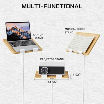 ETHU Laptop Floor Stand Adjustable Height, One-Hand Adjustment Projector Stand Tripod with Safety Lock, Heavy Duty Laptop Stand for Home Office Studio - color: Oak & White