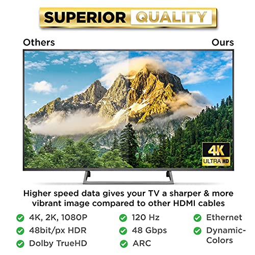 PowerBear 4K HDMI Cable 10 ft | High Speed Hdmi Cables, Braided Nylon & Gold Connectors, 4K @ 60Hz, Ultra HD, 2K, 1080P, ARC & CL3 Rated | for Laptop, Monitor, PS5, PS4, Xbox One, Fire TV, & More - size: 10ft