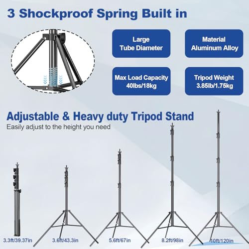 12 x 10ft Photo Video Studio Heavy Duty Backdrop Stand, Adjustable Photography Background Support Systemt Kit with Shock-Proof Spring, Carrying Bag, 6 Clamps - size: 10×12ft