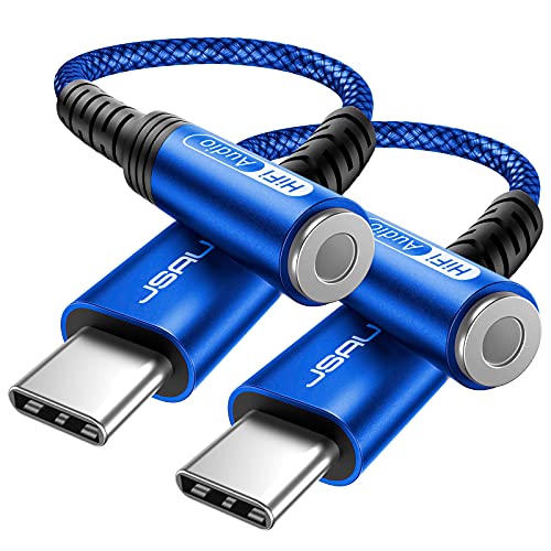 JSAUX 2-Pack USB Type C to 3.5mm Female Headphone Jack Adapter, USB C to Aux Audio Dongle Cable Cord Compatible with iPhone 15 Pro Max/15 Pro/15 Plus/15, Samsung Galaxy S23/S22, iPad Pro, Pixel -Blue - color: Blue, size: 2 x 0.6ft