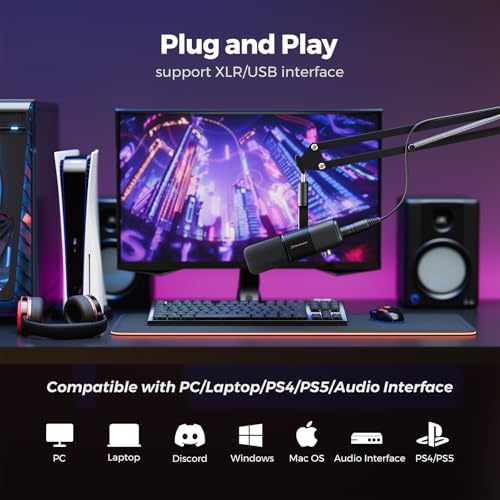 NearStream AM20X Podcast Microphone with Boom Arm, USB/XLR Condenser Microphone for Podcasting/Streaming/Gaming/Record, PC and Audio Mixer, AI Noise Canceling, Gain Control, Sound Monitoring, Mute