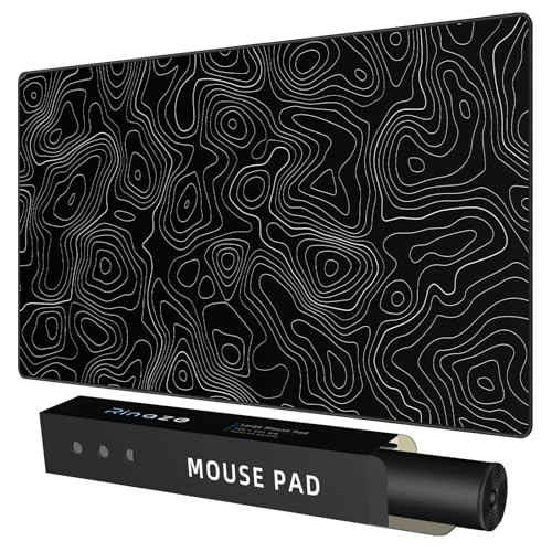 Rinaze Extra Large Gaming Mouse Pad with Black Topographic, XXL Mousepad, Big Mouse Mat Desk Pad, Non Slip Keyboard Pad for Gaming Computer Laptop PC Office Desk Accessories - color: Black