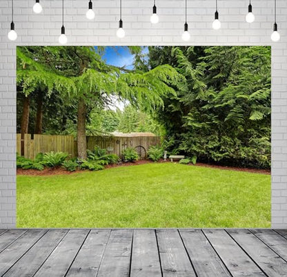 15x10ft Fabric Spring Backyard Backdrop for Photography Green Backyard Area with Wooden Fence and Trim Background for Green Grassland Nature Outdoor Photo Backdrop Kids Adults Studio Props - size: 15x10FT