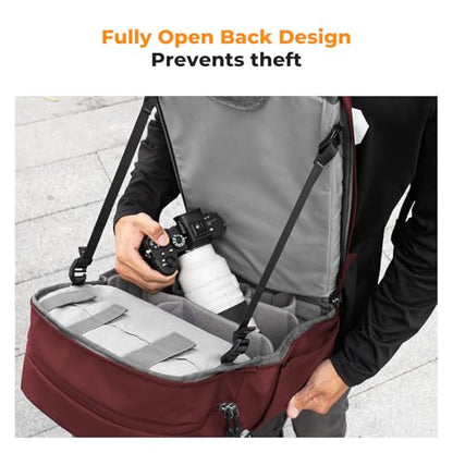 K&F CONCEPT Camera Backpack, Camera Bags for Photographers Large Capacity Camera Case with Raincover,15-15.6 Inch Laptop Compartment - color: 09-red
