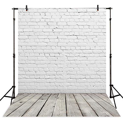 Allenjoy 6x8FT Fabric White Brick Wall Grey Wood Floor Photo Backdrop for Photography Portrait Background Newborn Baby Photoshoot Children Under 3 Years Old Photo Background Photographer Props - size: 6 x 8 ft