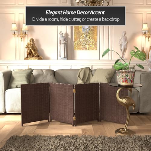 Red Lantern 2 ft. Short Woven Fiber Folding Screen - 4 Panel - Dark Mocha - color: Mocha, size: 4 Panel