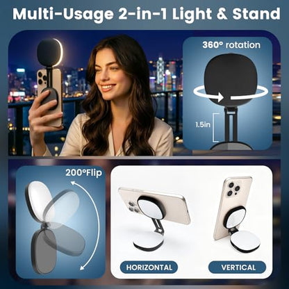 SJZXVZ Magnetic Selfie Light, 3-Mode Phone Light Compatible with Phone Magsa for Selfies/Photography/TikTok/Zoom Calls/Video Conference, Long-Lasting & Rechargeable, CRI97, Black - color: Black